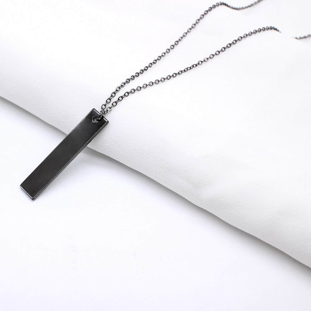 Rectangle Pendant Necklace Men Trendy Simple Stainless Steel