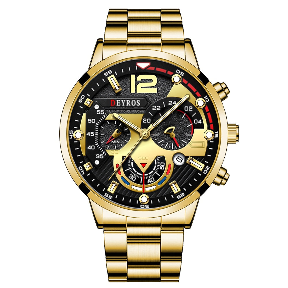 Fashion Mens Watches Luxury Stainless Steel Quartz Wristwatch