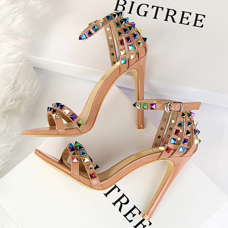 Shoes Color Rivets Women Sandals Roman Style Heeled Sandals