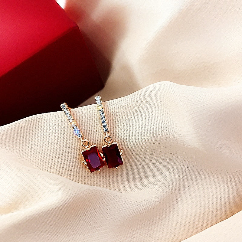 Flower Crystal Temperament Geometric Shiny Zircon Earrings Statement Earrings