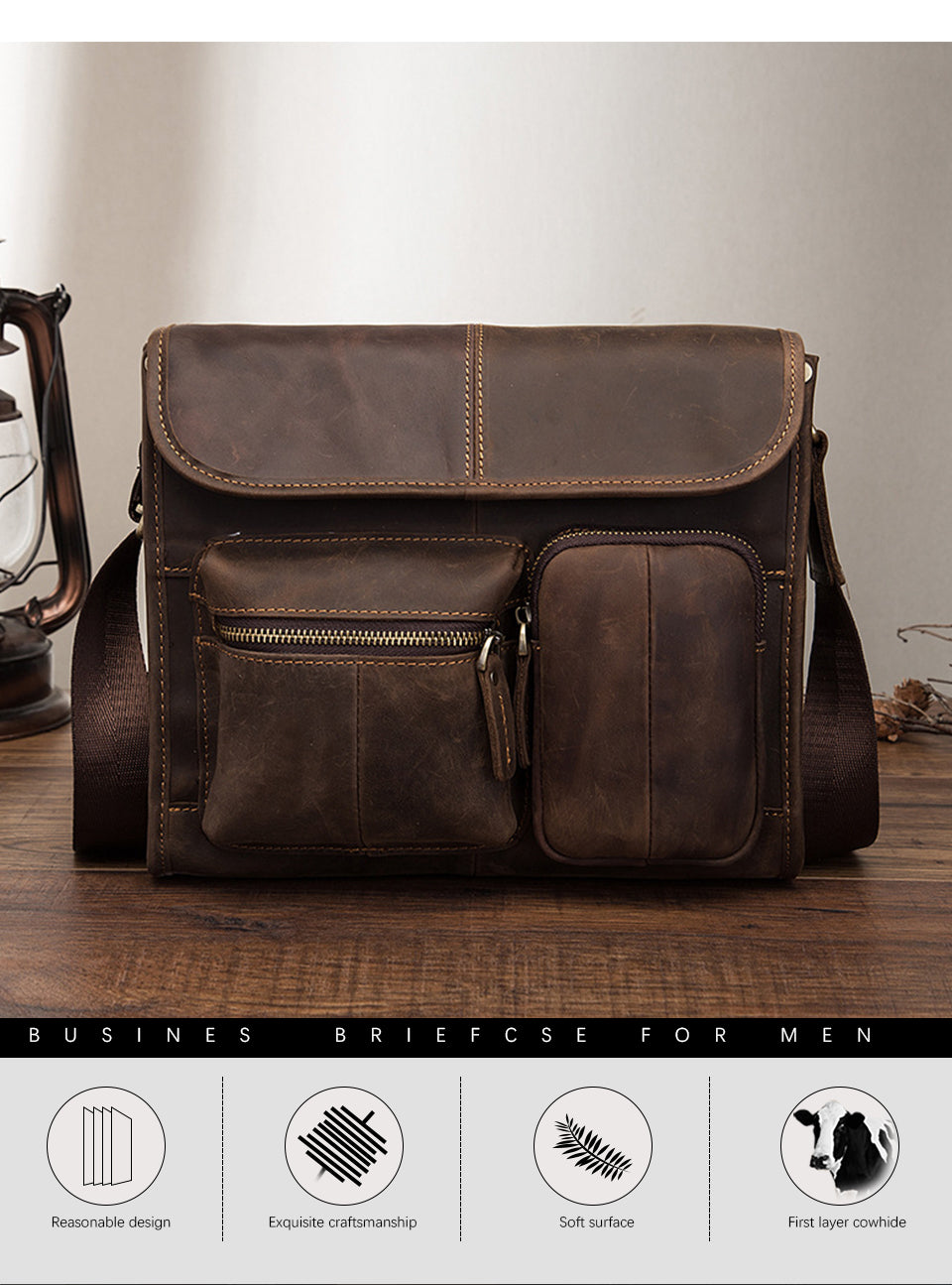 Original Leather Male Designer Casual Messenger Crossbody bag