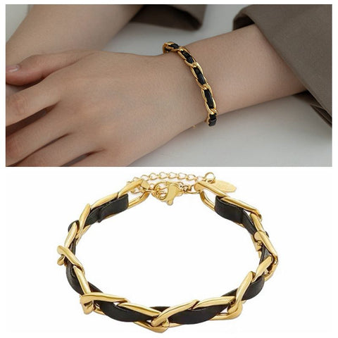 Stainless Steel Layered Golden Pendant Bracelet