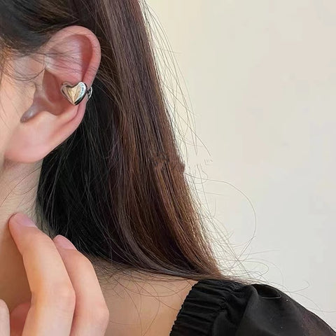 Geometric Heart Cuff Stackable Simple C-shape Ear Clip Earrings