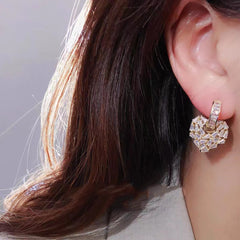 Multi Wearing Method Luxury Zircon Inlaid Peach Heart Pendant Gold Earrings