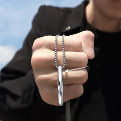 Fashion Rectangle Pendant Necklace Men Trendy Simple Stainless Steel Chain