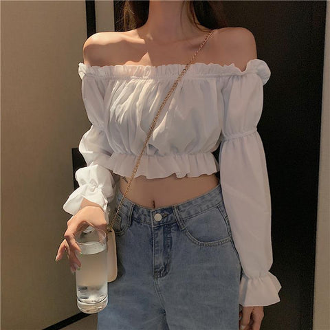 Women Sexy Blouse Off Shoulder Top Long Sleeve