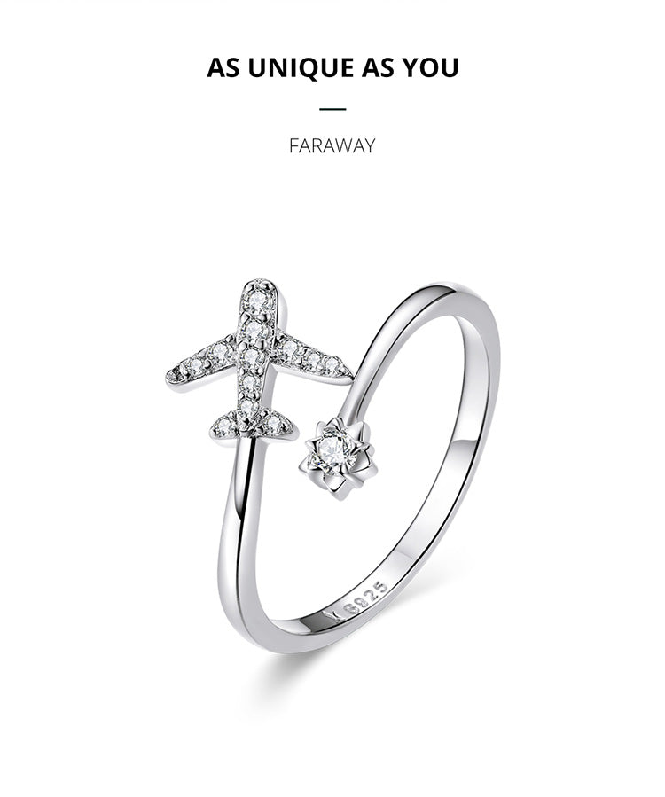 Silver Flying Plane Open Finger Rings