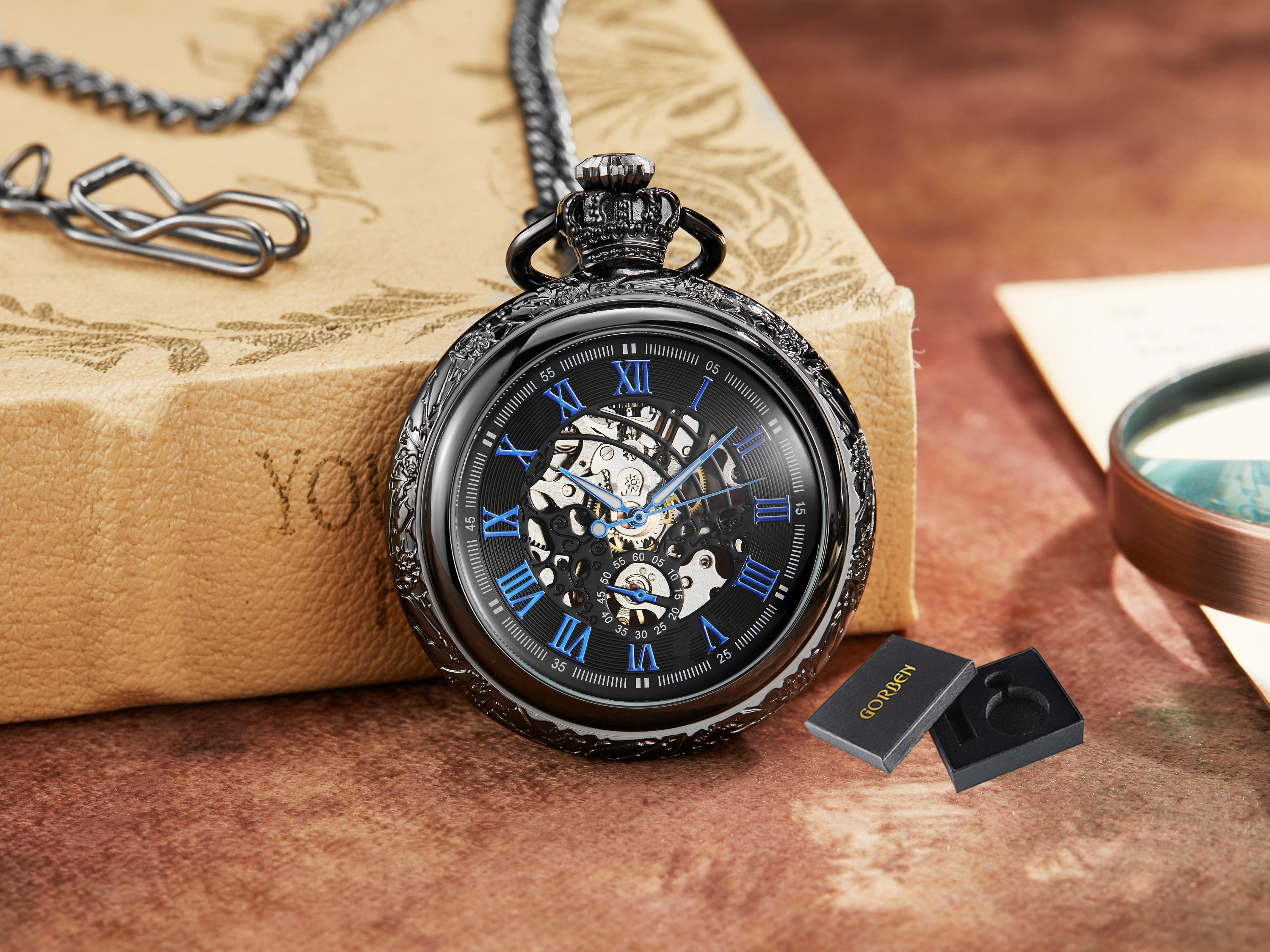 Bronze Mechanical Hand Wind Pocket Watches Roman Numeral