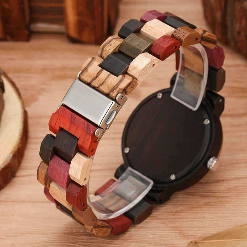 Irregular Blue Lines Watch Women Fashion Wooden Watch Vintage