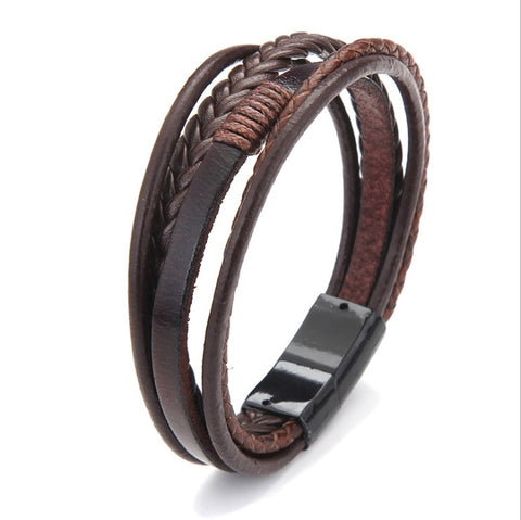 Trendy Leather Braided Bracelet Alloy Magnetic Clasp Bracelets for Men