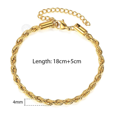 2-6mm Gold Silver Color Rope Chain Bracelets