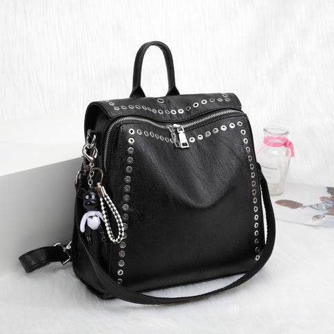 Genuine Leather Backpack Rivet Multifunctional Backpack Female Travel Bag
