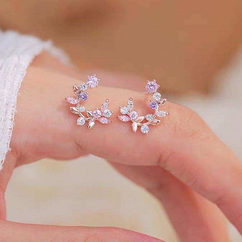 Flower Crystal Temperament Geometric Shiny Zircon Earrings Statement Earrings