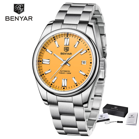 Men Mechanical Wristwatches 10Bar Waterproof Automatic Watch Stainless Steel