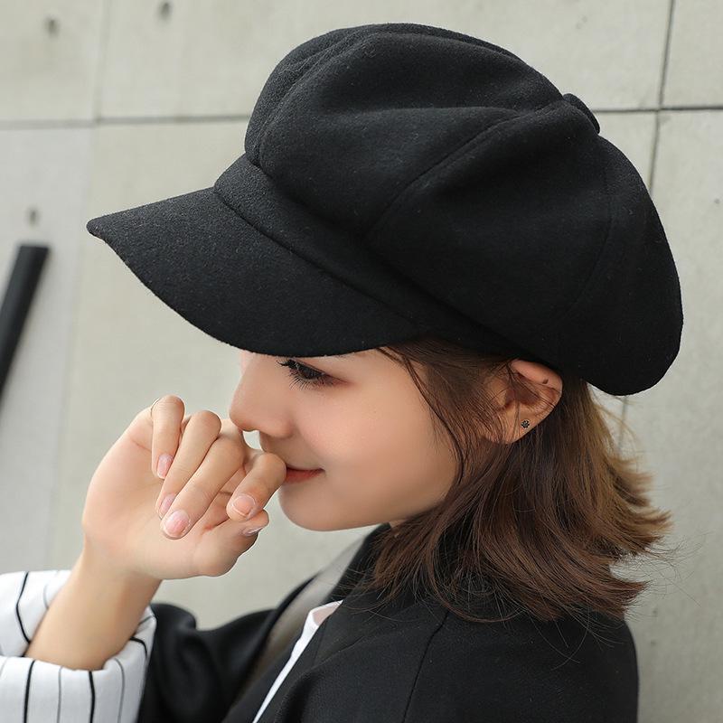 Hats for Women Solid Plain Octagonal Newsboy Cap Men Ladies Casual Wool Hat