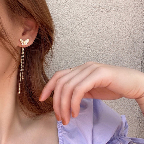 Trend Simulation Pearl Long Earrings Female Moon Star Flower Rhinestone