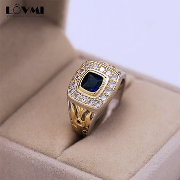 Vintage Men Ring Sapphire Zircon Square Decor Finger Jewelry