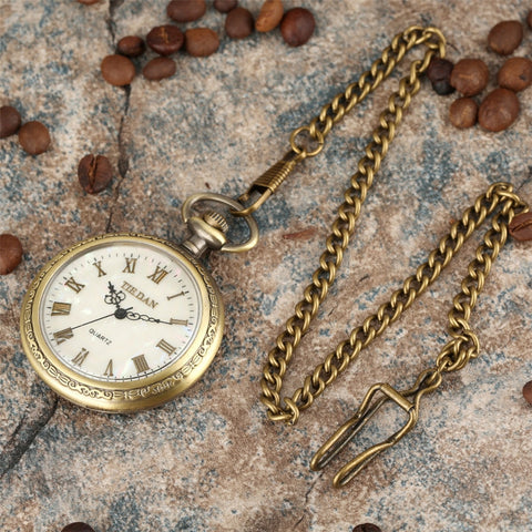Bronze Retro Roman Numerals Display Quartz Pocket Watch Vintage