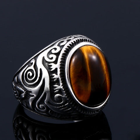 Vintage Oval Stones Ring in Stainless Steel Jewelry Mens Accessories