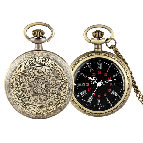 Bronze Retro Roman Numerals Display Quartz Pocket Watch Vintage