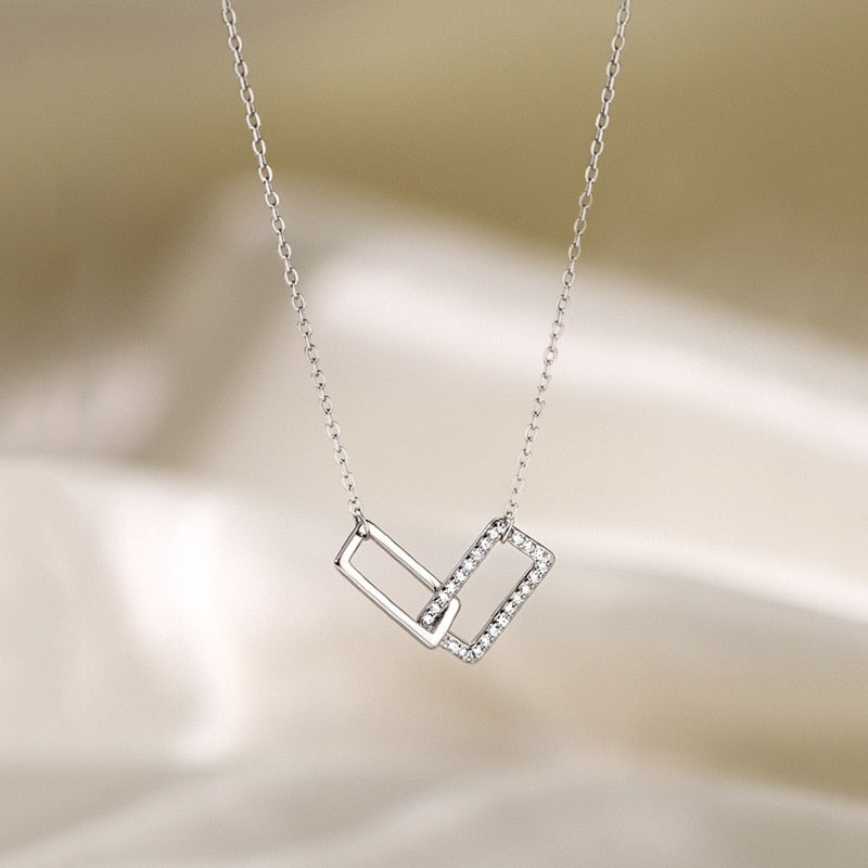 Geometric Shiny Rectangle Pendant Set with Cubic Zirconia Necklace