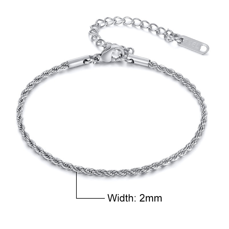 Basic 2/3/4/5mm Stainless Steel Twisted Rope Chain Bracelets