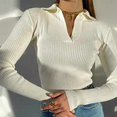 Casual Knitted Sweater Pullover Basic V Neck Long Sleeve Slim Fit