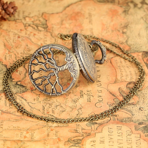 Hollow Life Tree Quartz Pocket Watch Immortal Necklace Chain