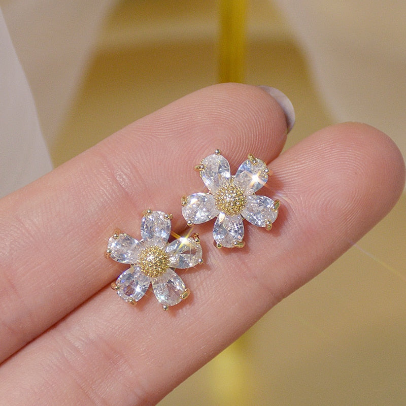 Flower Crystal Temperament Geometric Shiny Zircon Earrings Statement Earrings