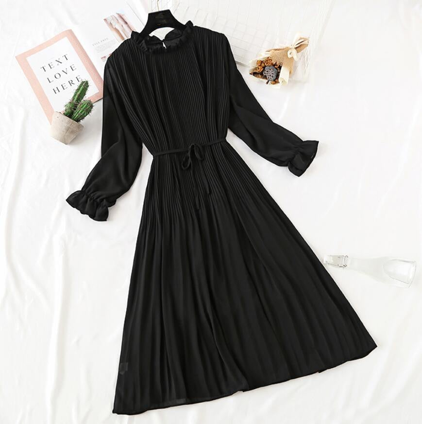 Elegant Polka Dot Women Dress Casual Flare Sleeve Office Chiffon Dot Print