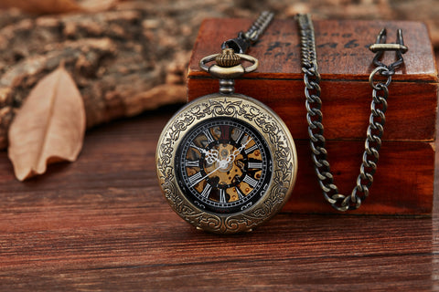 Bronze Mechanical Hand Wind Pocket Watches Roman Numeral