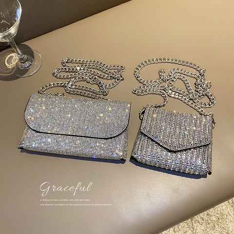 Rhinestone Evening Bag Luxury Designer Handbags  PU Leather Purses