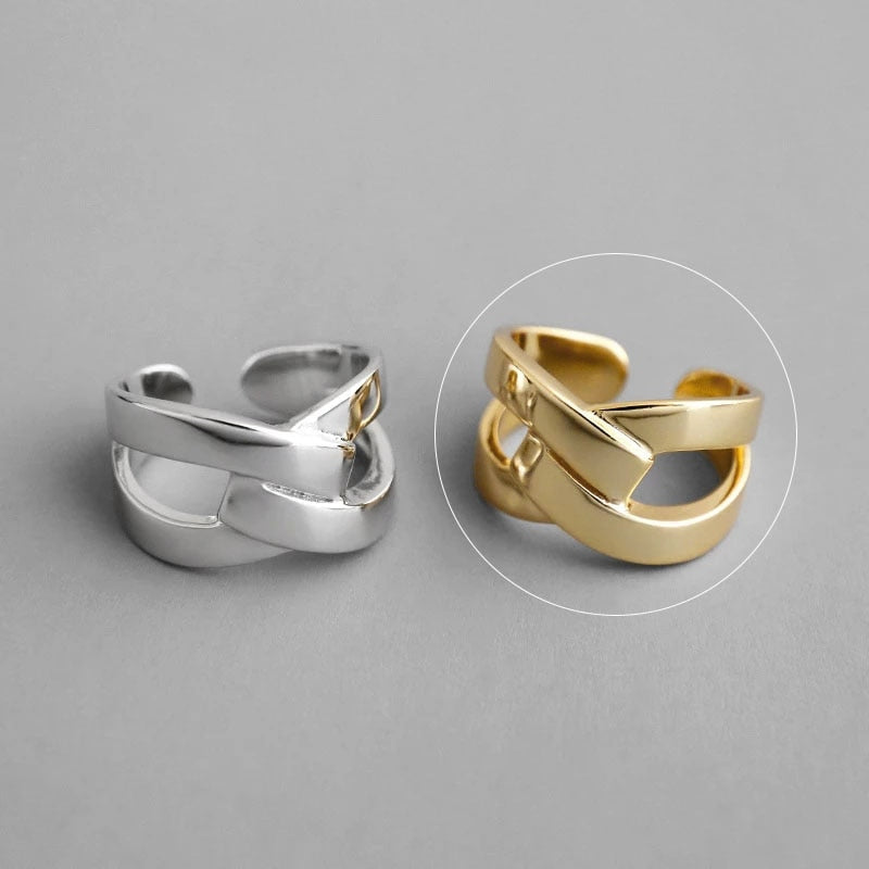 Charming Irregular Chain Geometric Rings Gold Open Rings