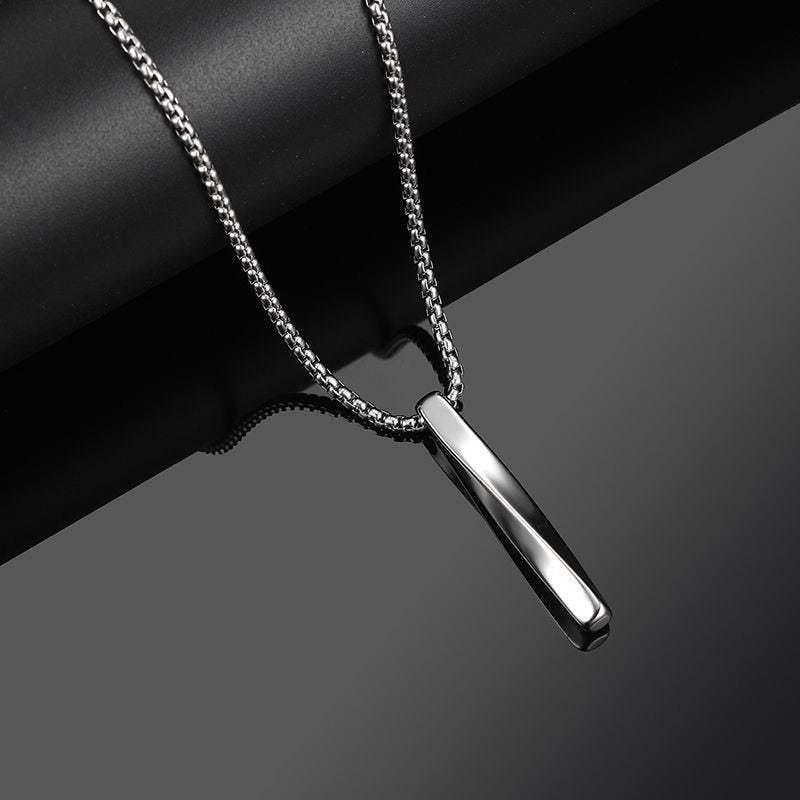 Fashion Rectangle Pendant Necklace Men Trendy Simple Stainless Steel Chain