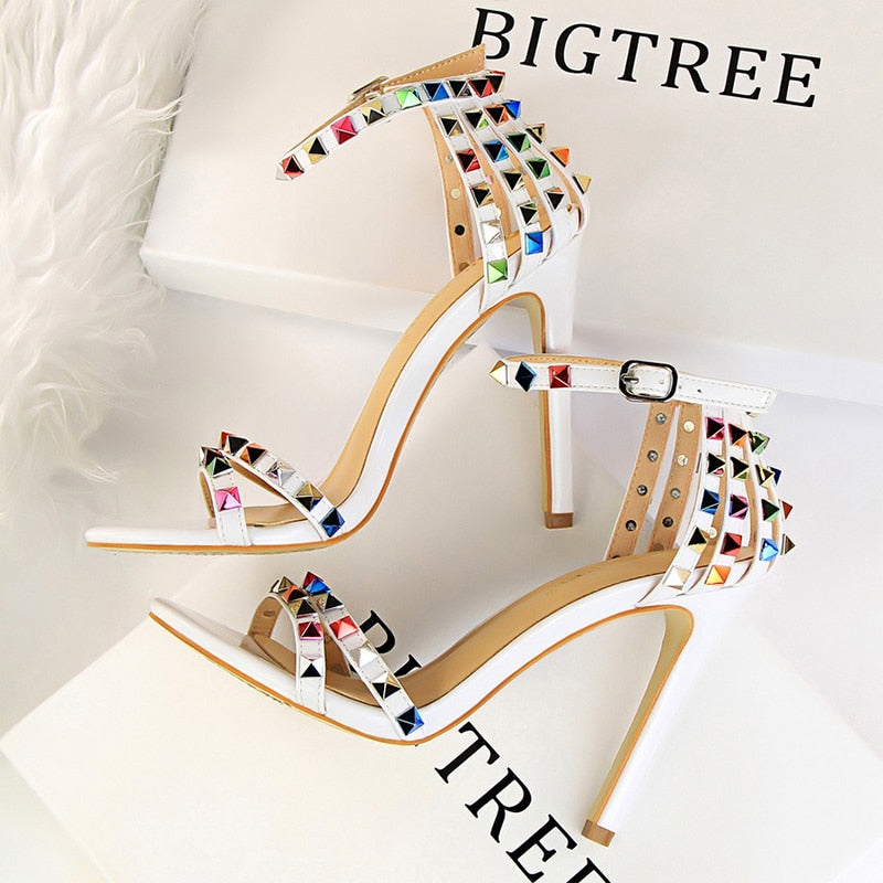 Shoes Color Rivets Women Sandals Roman Style Heeled Sandals