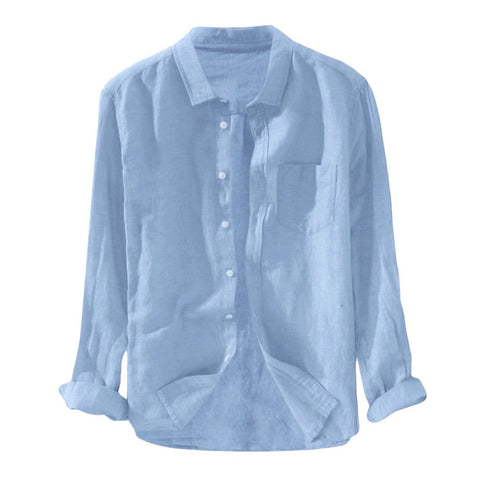 Shirt Men Linen Baggy Cotton Linen Long Sleeve Button Down Shirts