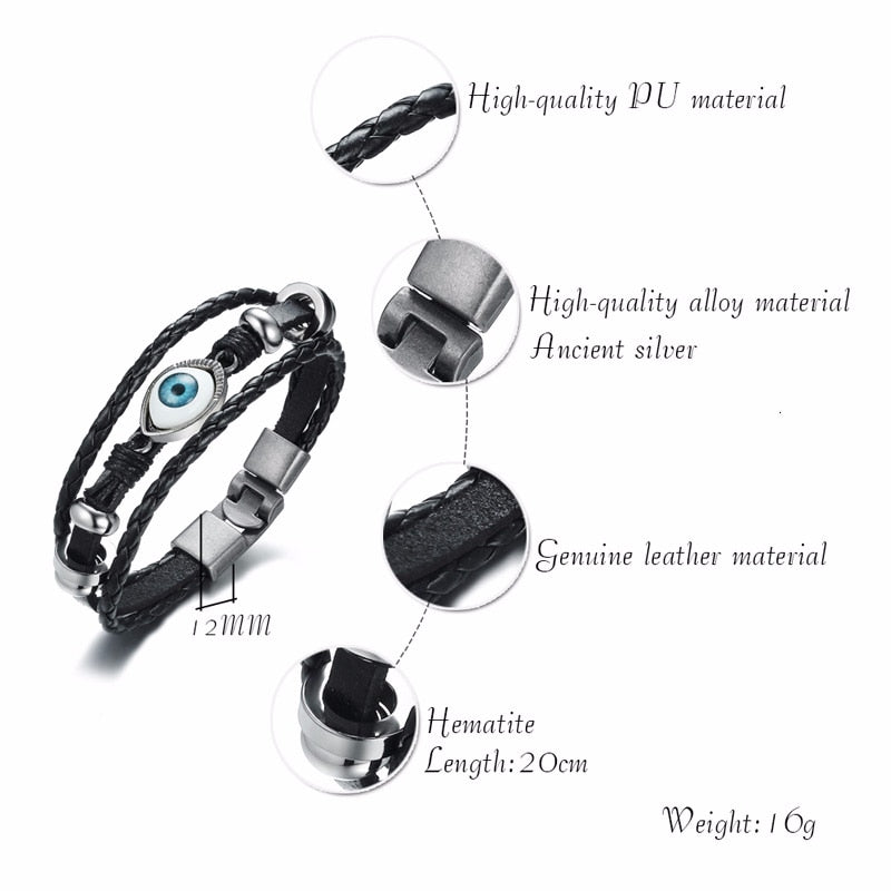 Vintage Rudder Charm Bracelet for Men Multi-layer Leather Rope Bracelets