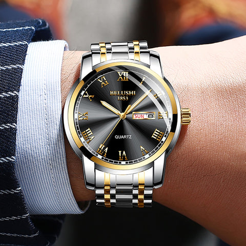 Watch Men Stainless Steel Business Date Clock Waterproof Luminous Watches