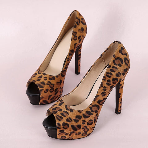 High Heeled Sandals Brands Leopard Peep Toe Heels Big Size