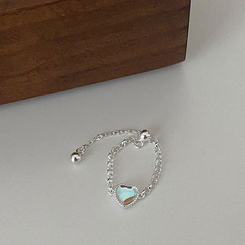 Silver Design Heart Moonstone Rings Women Ring Adjuatable