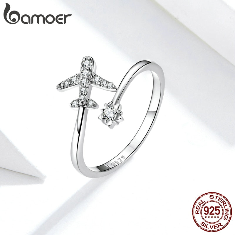 Silver Flying Plane Open Finger Rings