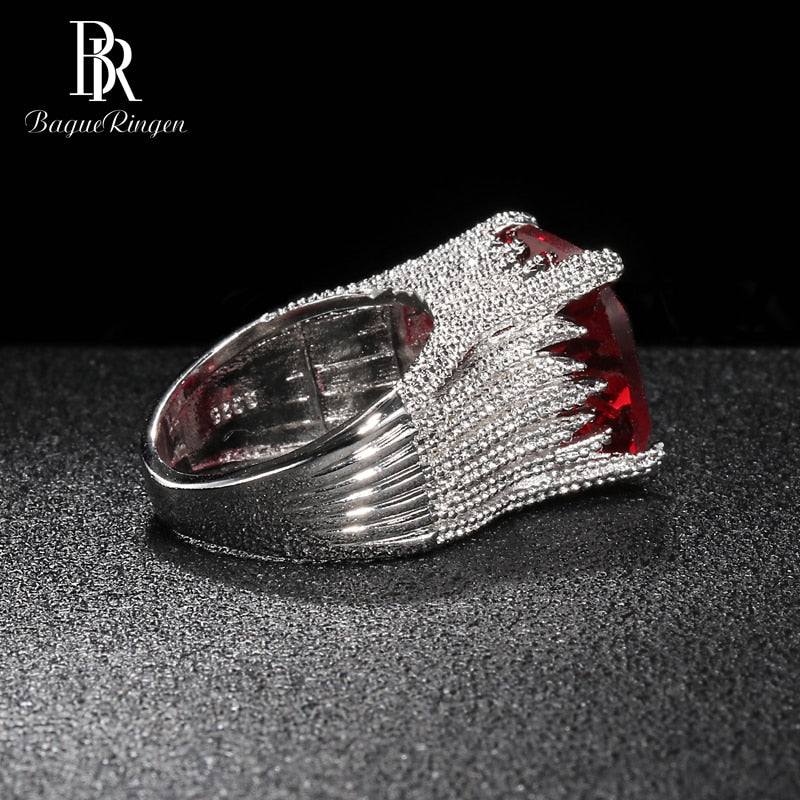 Ruby Ring for Women Geometry Classic Silver Jewelry Large Gemstones