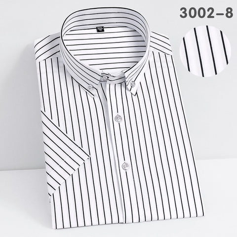 Short Sleeve Strech Striped Shirts Men Soft Regular Fit no Front Pocket