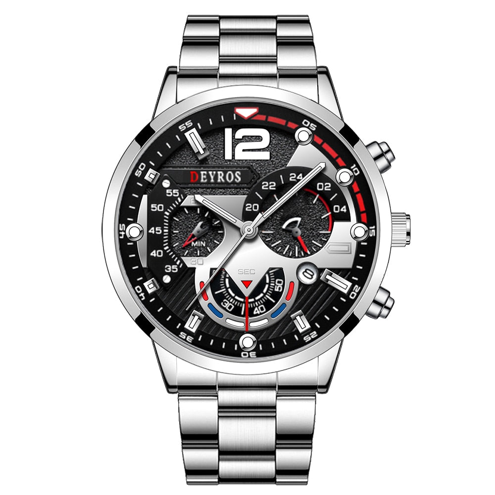 Fashion Mens Watches Luxury Stainless Steel Quartz Wristwatch