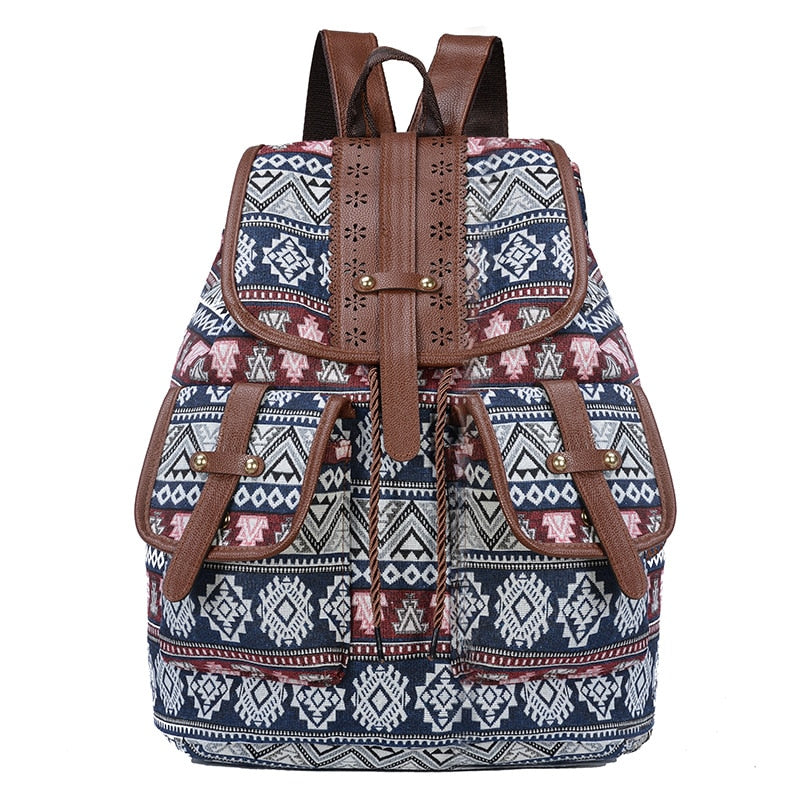 style backpack retro pattern canvas female bag fashion travel drawstring backpack