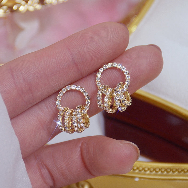 Flower Crystal Temperament Geometric Shiny Zircon Earrings Statement Earrings