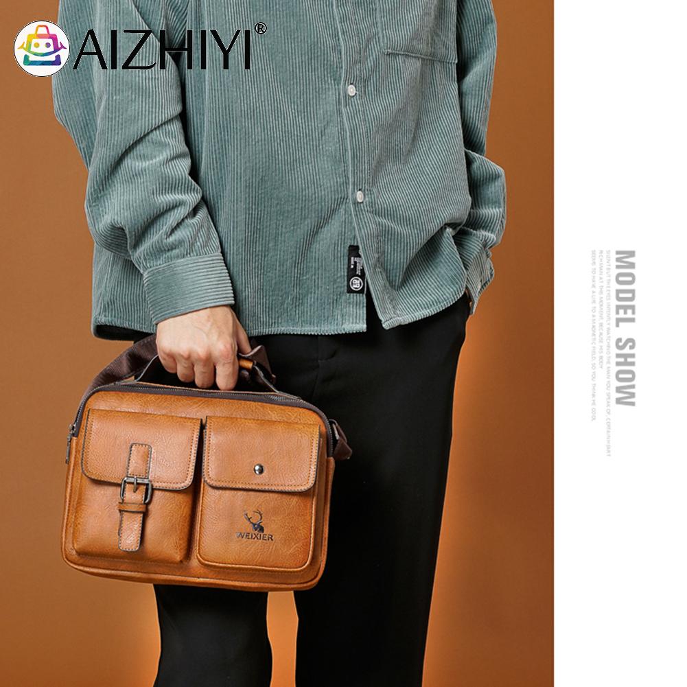 Retro Durable Leather Business Messenger Bag Man Simple Crossbody Bag