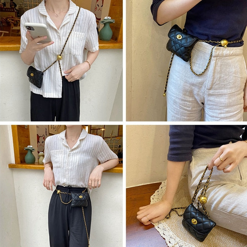 Chain Fanny Pack Leather Waist Bag Luxury Brand Chest Pack Female Belt Bags