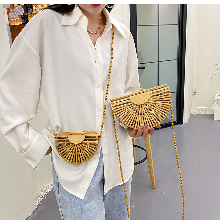 handbag for women shoulder bag semicircle  bamboo woven beach bag