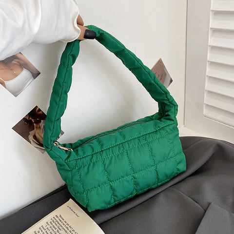 Lattice Pattern Shoulder Bag Space Cotton Handbag Women Large Capacity Tote
